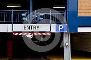 Entrance of a car parking garage with the sign Entry