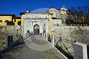 Entrance of the Castle in Brescia city, Italy photo