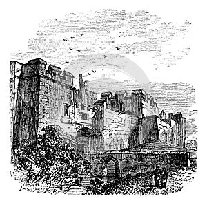 Entrance of the castle Carlisle, in Carlisle, county of Cumbria, United Kingdom vintage engraving, 1890s