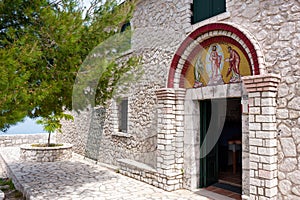 Entrance into the chapel in monastery on Pantokrator, the highes