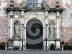 Entrance of the church of Saint Peter in the old town of Riga
