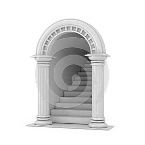 Entrance Classic Ancient Greek Column Arc with Concrete Stairs. 3d Rendering