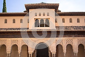 Entrance of courtyard of the Lions in the Alhambra Granada, Spain