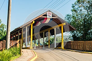 Entrance of the covered bridge - a historical landmark in Tres Coroas, Brazil