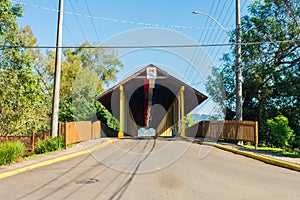 Entrance of the covered bridge - a historical landmark in Tres Coroas, Brazil