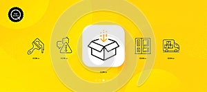 Entrance, Delivery truck and Get box minimal line icons. For web application, printing. Vector