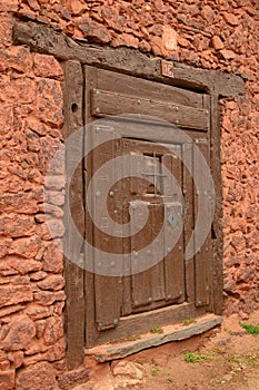 Entrance Door Antiquisime To A House The 19th Century In A Picturesque Village With Black Slate Roofs In Madriguera. Animals Holid photo