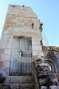 Entrance door of a bombed house in Palestinian Territory