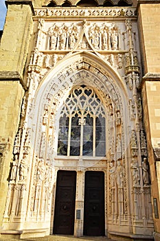 The Entrance Door of Cathedral of Notre Dame of Lausanne , Switzerland