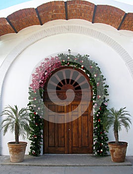 Entrance door of The Catholic church Cuasiparroquia de Nuestra Senora de Guadalupe in Sayulita, Riviera Nayarit, Mexico. photo