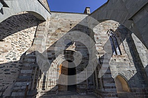 The entrance door of the Sacra of San Michele in Sant\'Ambrogio of Torino, Province of Turin, Piedmont, Italy