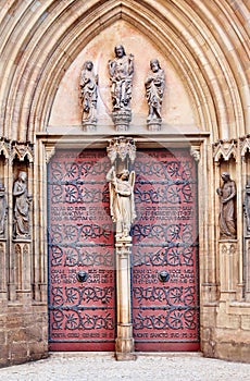 Entrance door to Erfurt Cathedral of St. Mary in Thuringia