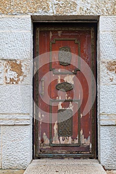 Old Monastery door in red