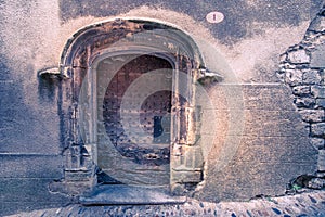 Entrance door to a Viviers house, a medieval village located in ArdÃ¨che, Francece