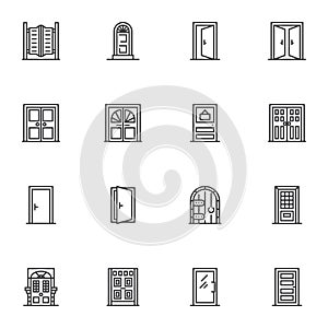 Entrance doors line icons set