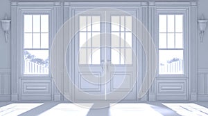 Entrance Doors And Windows With Sunlight Creating Geometric Patterns