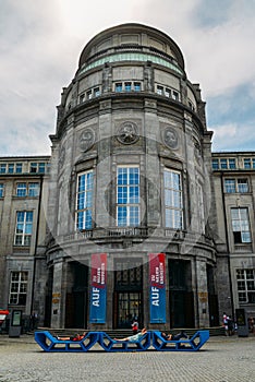 Entrance facade to the German Museum, Deutsches Museum, in Munich, Germany, the world`s largest museum of science and