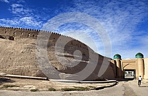 Entrance gate in the ancient city wall. Uzbekistan. Khiva