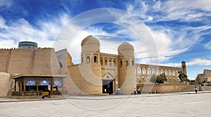 Entrance gate in the ancient city wall. Uzbekistan. Khiva