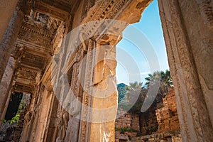 The entrance gate of Celsus Library in Ephesus Ancient City. Selcuk, Izmir, Turkey. UNESCO World Heritage Site