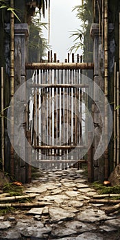 Raw Realistic Bamboo Gate In An Old Damaged Prison