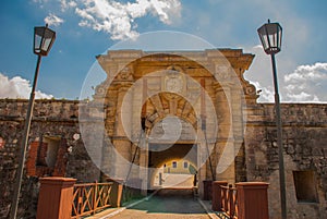 Entrance gate Fortaleza de San Carlos de La Cabana, Fort of Saint Charles entrance. Havana. Old fortress in Cuba
