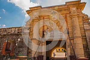 Entrance gate Fortaleza de San Carlos de La Cabana, Fort of Saint Charles entrance. Havana. Old fortress in Cuba