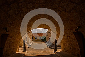 Entrance gate Fortaleza de San Carlos de La Cabana, Fort of Saint Charles entrance. Havana. Old fortress in Cuba