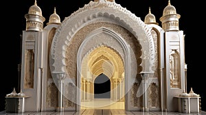 The entrance gate of the mosque 3d illustration - Generative AI.