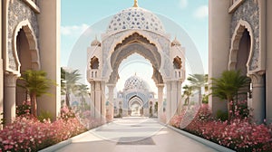 The entrance gate of the mosque 3d illustration - Generative AI.