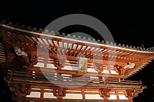 Entrance gate of Okadera Temple at night, in Asuka photo