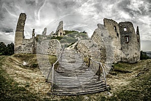 Entrance gate into the ruins of Oponice castle, Slovakia