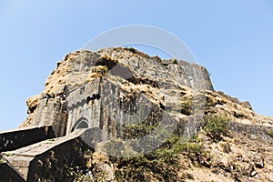 Entrance gate and side view of Lohagad Fort, Pune district, Maharashtra, India