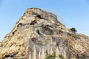 Entrance gate and side view of Lohagad Fort, Pune district, Maharashtra, India