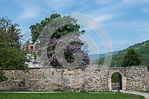 Entrance gate of Studenica monastery, 12th-century Serbian orthodox monastery located near city of Kraljevo