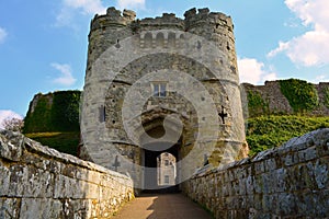 Entrance gate to Carisbrooke Castle in Newport, Isle of Wight, England