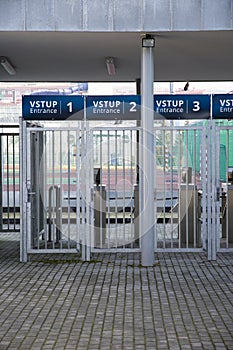 Entrance gate to the football stadium with turnstiles - Uherske