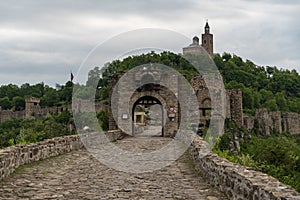 Entrance gate of Tsarevets Fortress and Patriarch Church on the Tsarevets hill in Veliko Tarnovo