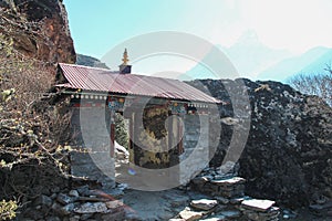 Entrance gates to Panboche village in Himalayas photo