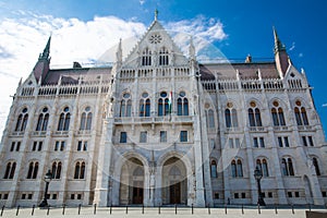 Entrance of gothic parliament in Budapest