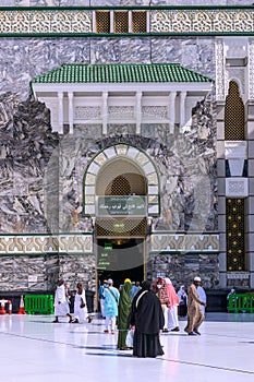 Muslim Pilgrims At The Entrance of The Great Mosque Of Mecca.