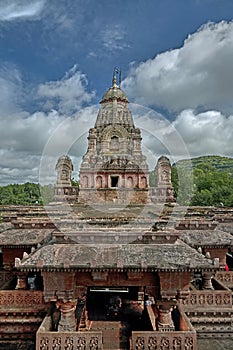 Entrance of Grishneshwar temple-Stone wall and stapes Verul Ellora