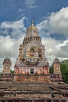 Entrance of Grishneshwar temple-Stone wall and stapes Verul Ellora