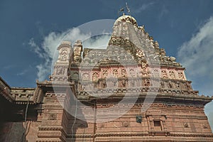 Entrance of Grishneshwar temple-Stone wall and stapes Verul