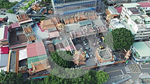 Entrance of Guandu Temple, Taipei, Taiwan, Aerial, Establishing Shot