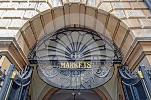Entrance of Guidhall market in Bath, Somerset UK