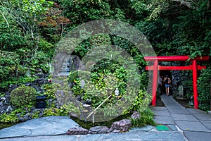 Entrance of Hase-dera Temple (Tori Gate) captured in Kamakura, Japan