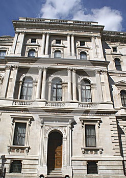 Entrance, HM Treasury. the Treasury, London, England, UK