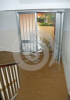 Entrance of a House fully flooded during the flooding of the riv photo