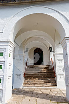 Entrance in Intercession cathedral of Intercession Pokrovsky convent in Suzdal, Russia